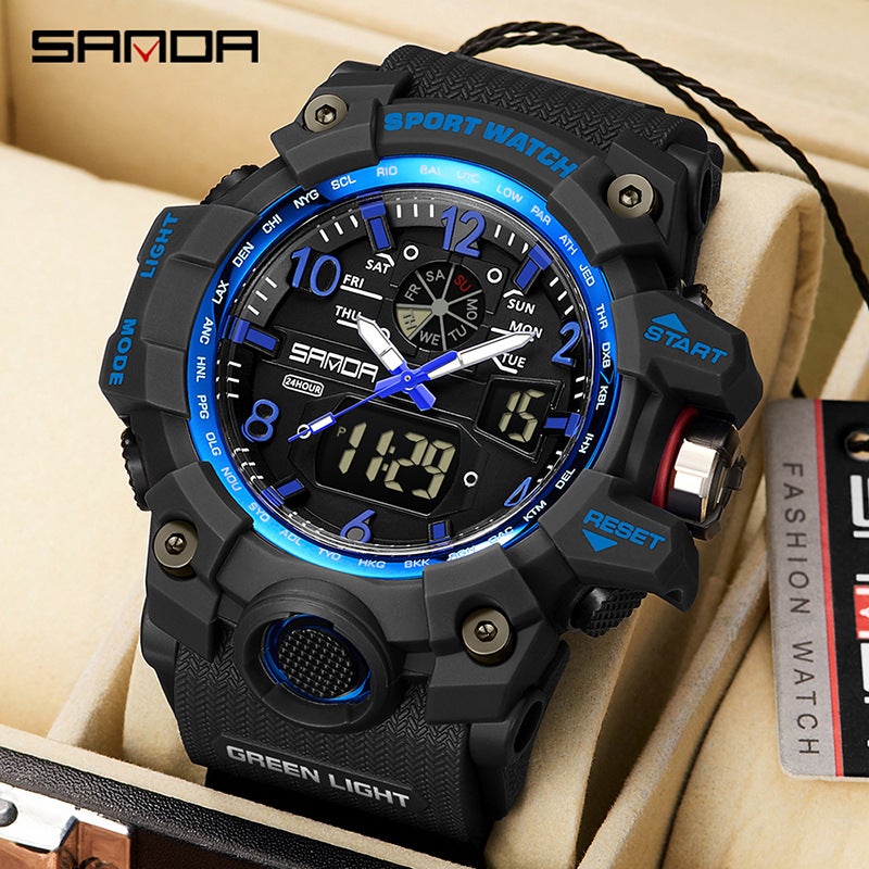 Sanda Fashionable And Cool Watch Men'S Outdoor Swimming Sports Waterproof Watch Junior High School Students Multi-Functional Dual Display Electronic Watch - Image 2